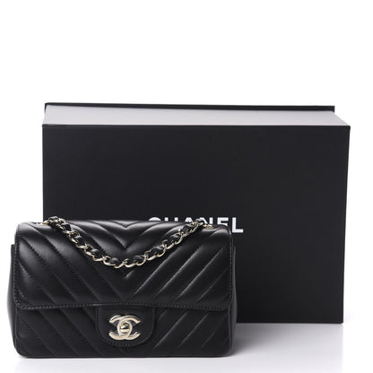 Chanel Lambskin Chevron Quilted Mini Rectangular Flap Black 11 of 11