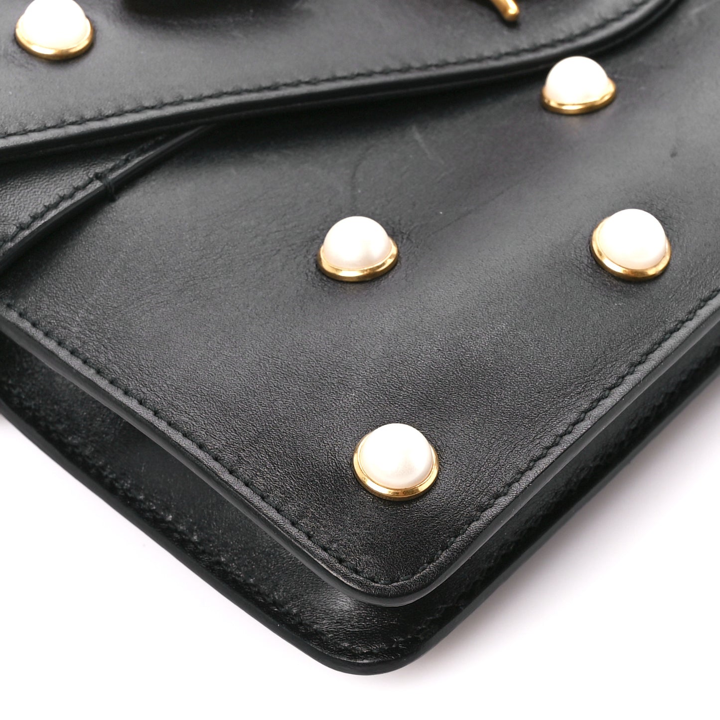 Nappa Pearl Studded Mini Queen Margaret Broadway Shoulder Bag Black