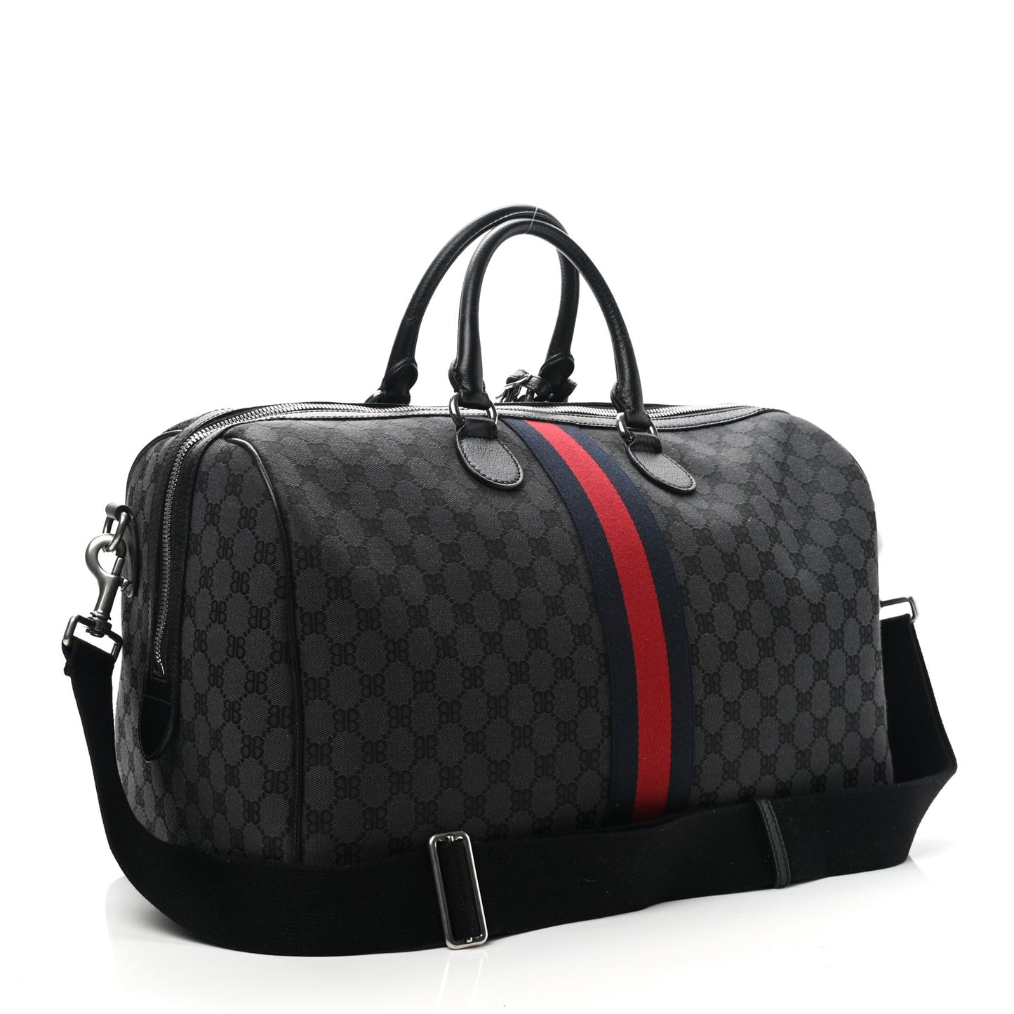 X BALENCIAGA BB Monogram Web Graffiti Medium Ophidia Carry-On Duffle Bag Black