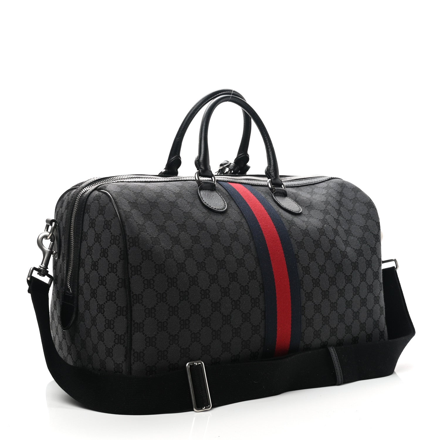 Gucci X BALENCIAGA BB Monogram Web Graffiti Medium Ophidia Carry-On Duffle Bag Black 3 of 10