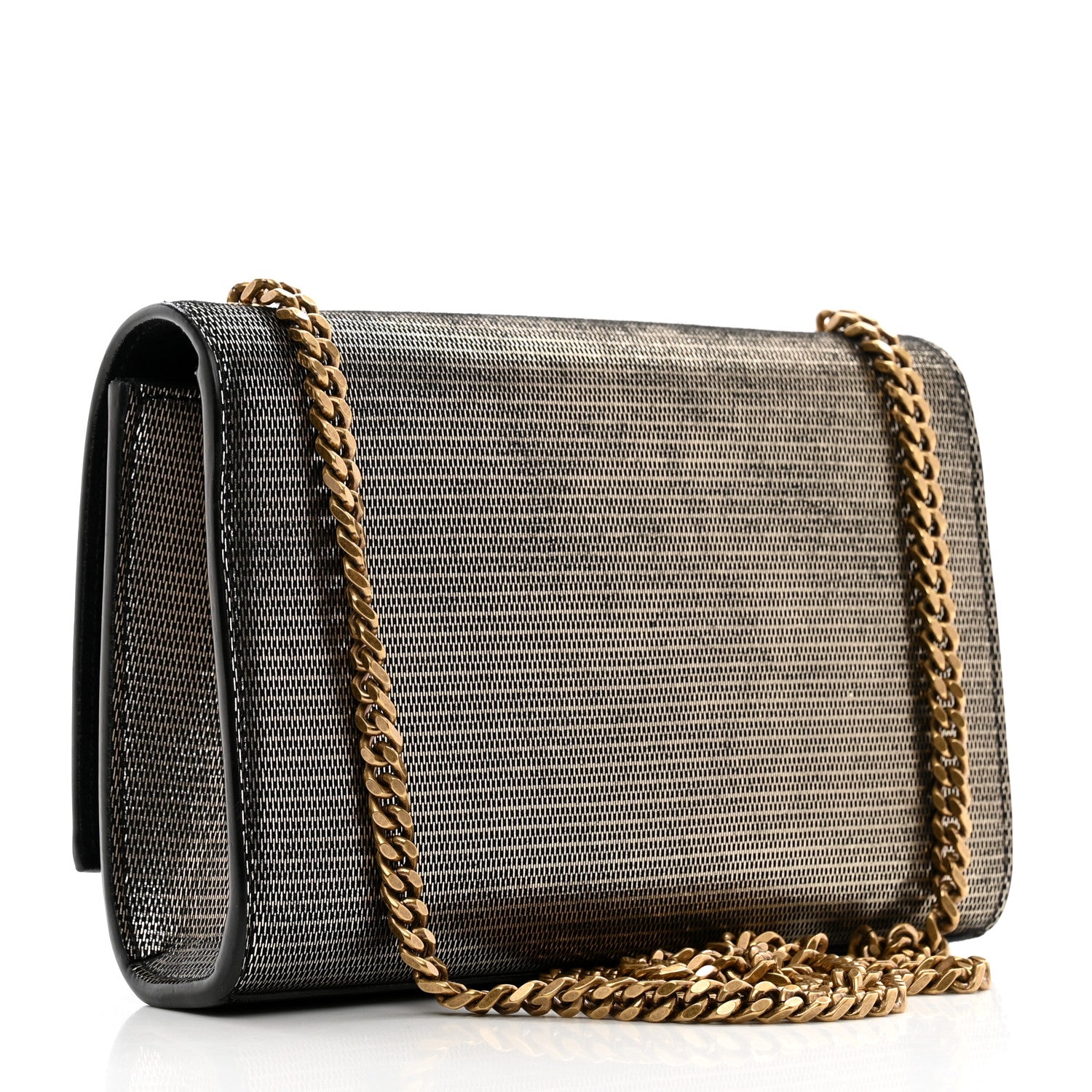 Saint Laurent Metallic Calfskin Small Monogram Kate Satchel Black Argento 3 of 9