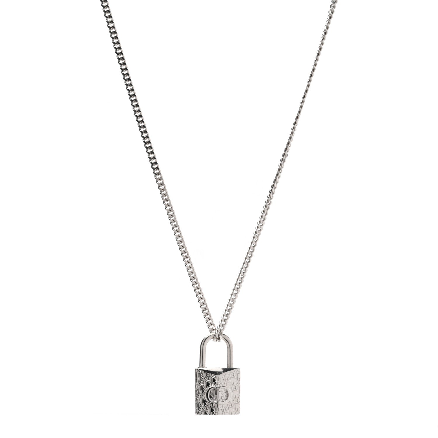 Christian Dior Oblique Padlock Pendant Necklace Silver 1266318
