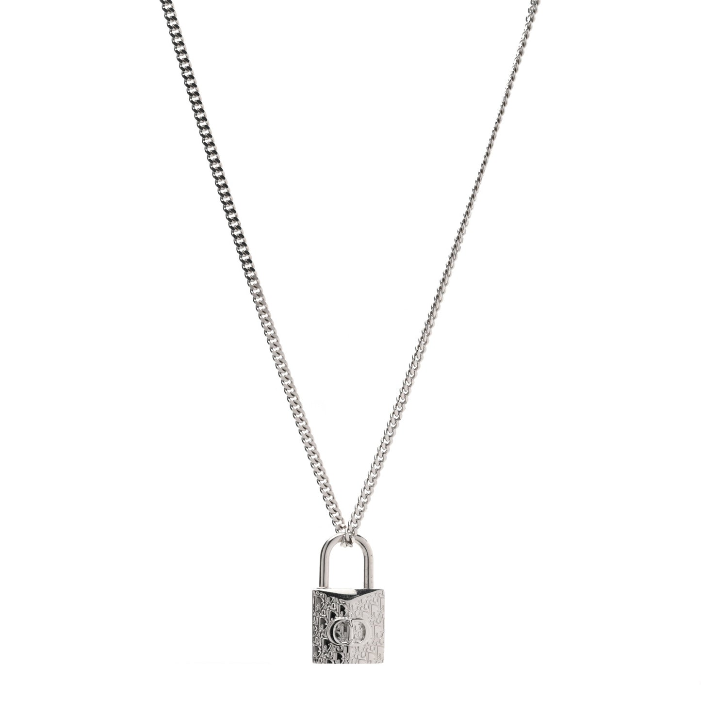 Oblique Padlock Pendant Necklace Silver