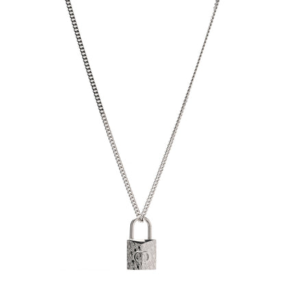 Christian Dior Oblique Padlock Pendant Necklace Silver 1 of 4