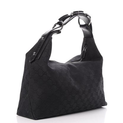 Gucci Monogram Medium Horsebit Chain Hobo Black 3 of 7