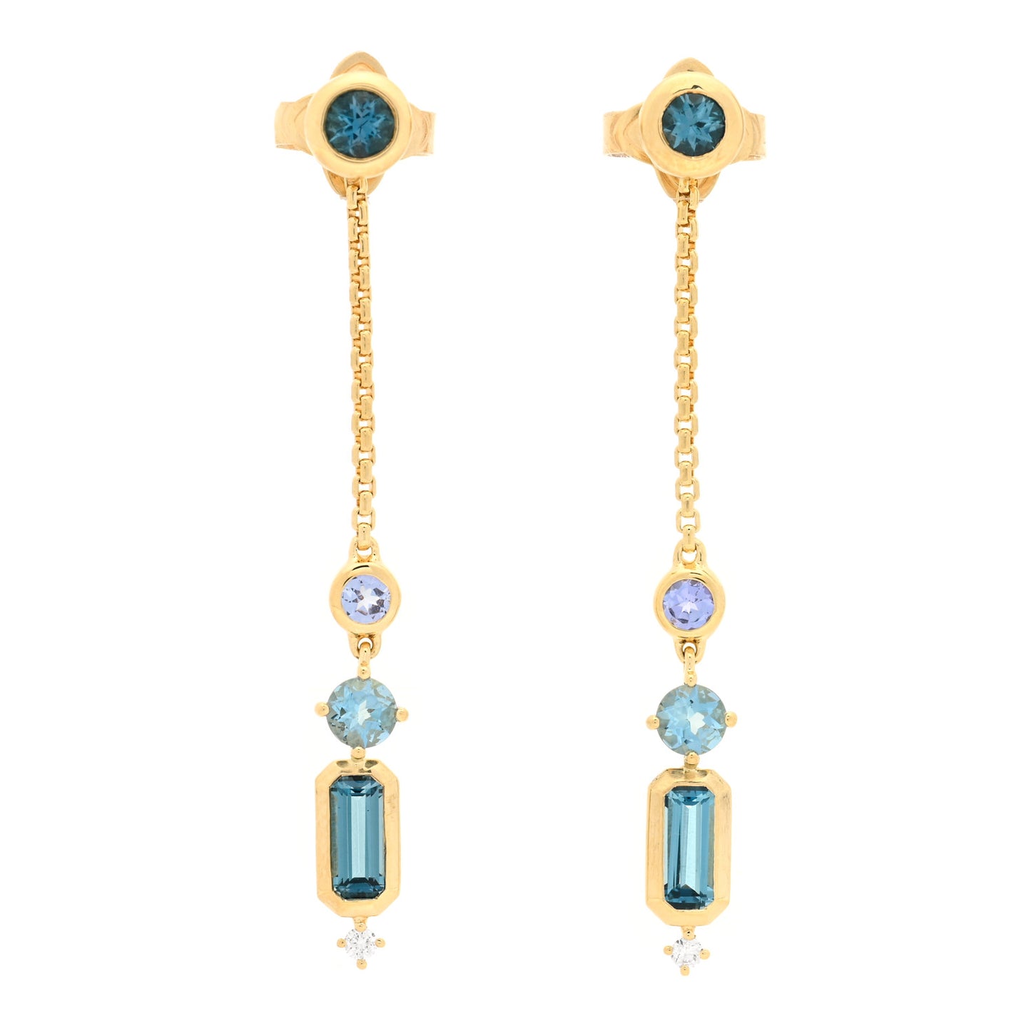 18K Yellow Gold Diamond Hampton Blue Topaz Aquamarine Tanzanite Novella Drop Earrings