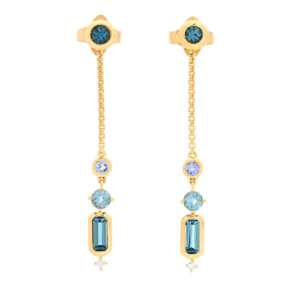 David Yurman 18K Yellow Gold Diamond Hampton Blue Topaz Aquamarine Tanzanite Novella Drop Earrings 1 of 4