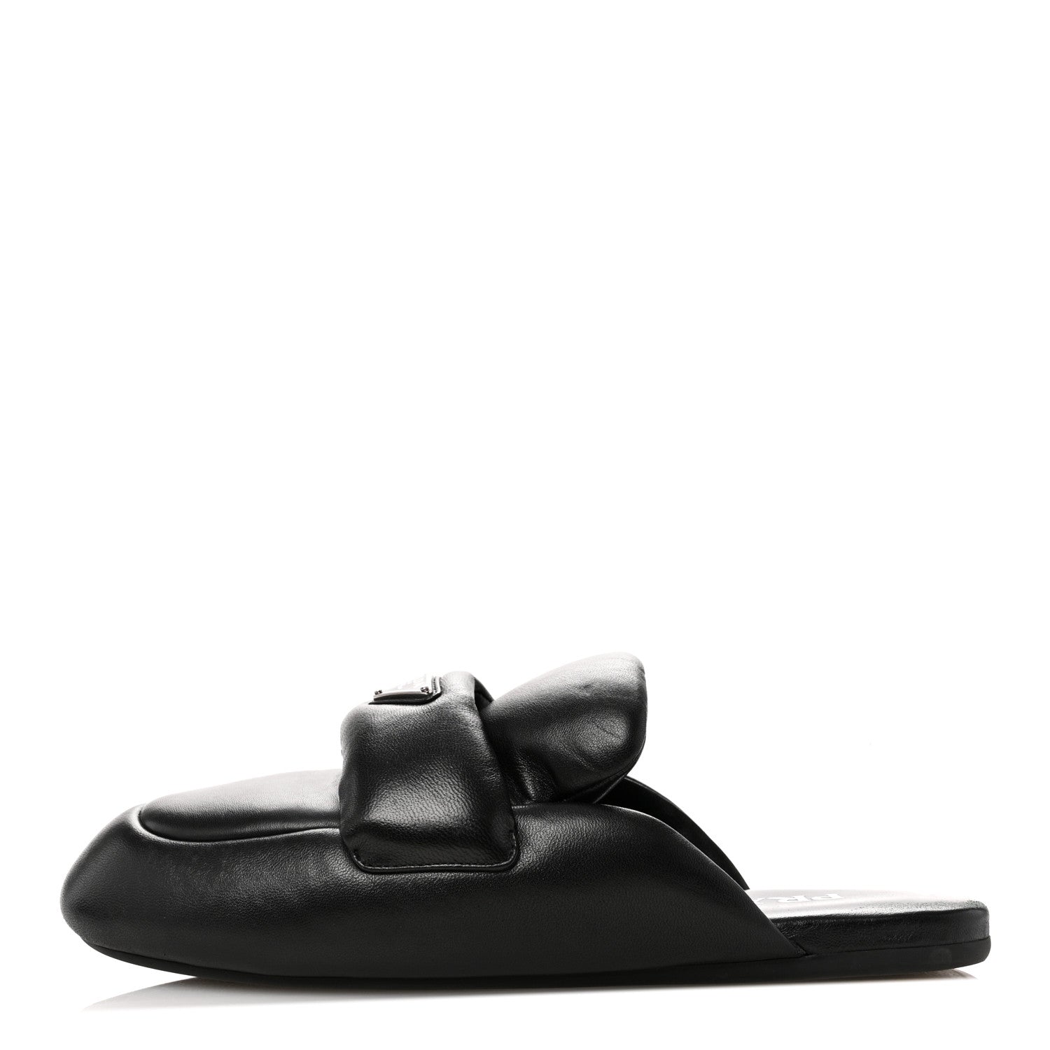 Prada Nappa Soft Padded Metal Triangle Logo Lug Sole 20mm Mules 38.5 Black 1 of 11