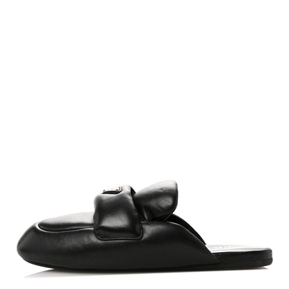 Prada Nappa Soft Padded Metal Triangle Logo Lug Sole 20mm Mules 38.5 Black 1 of 11