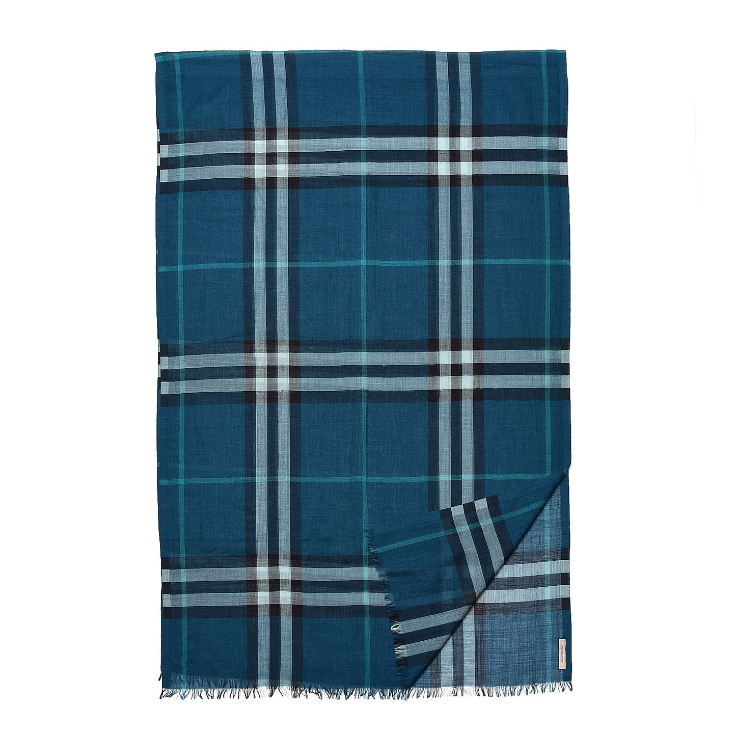 Wool Silk House Check Lightweight Scarf Turquoise