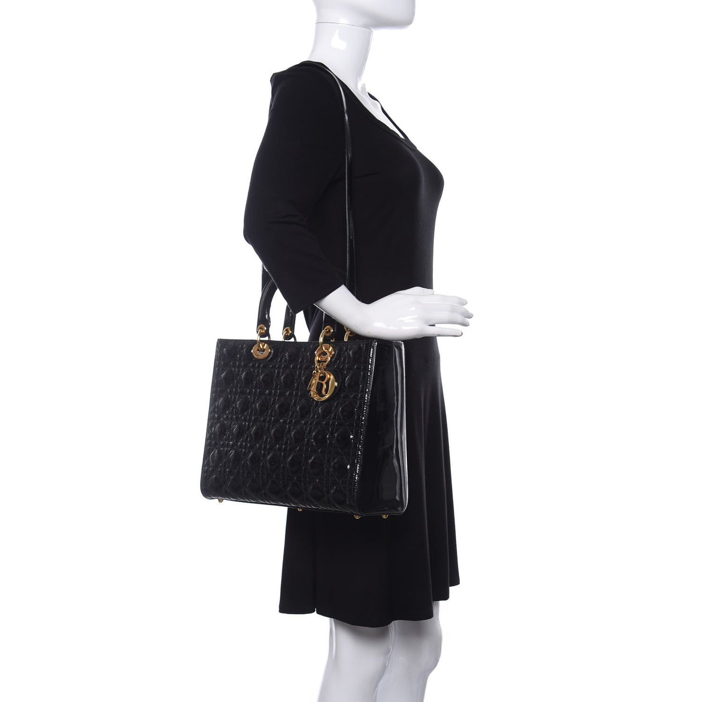 Patent Cannage Large Lady Dior Black