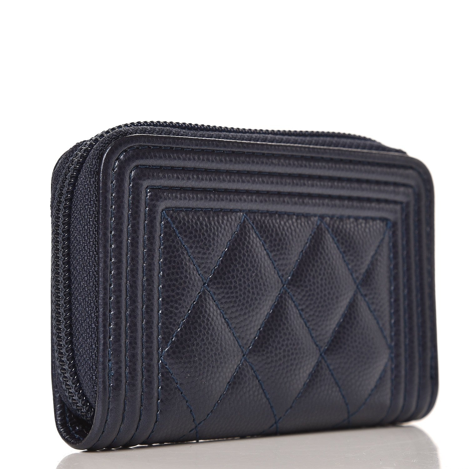 Chanel Metallic Caviar Quilted Boy Zip Around Coin Purse Wallet Navy 3 of 7
