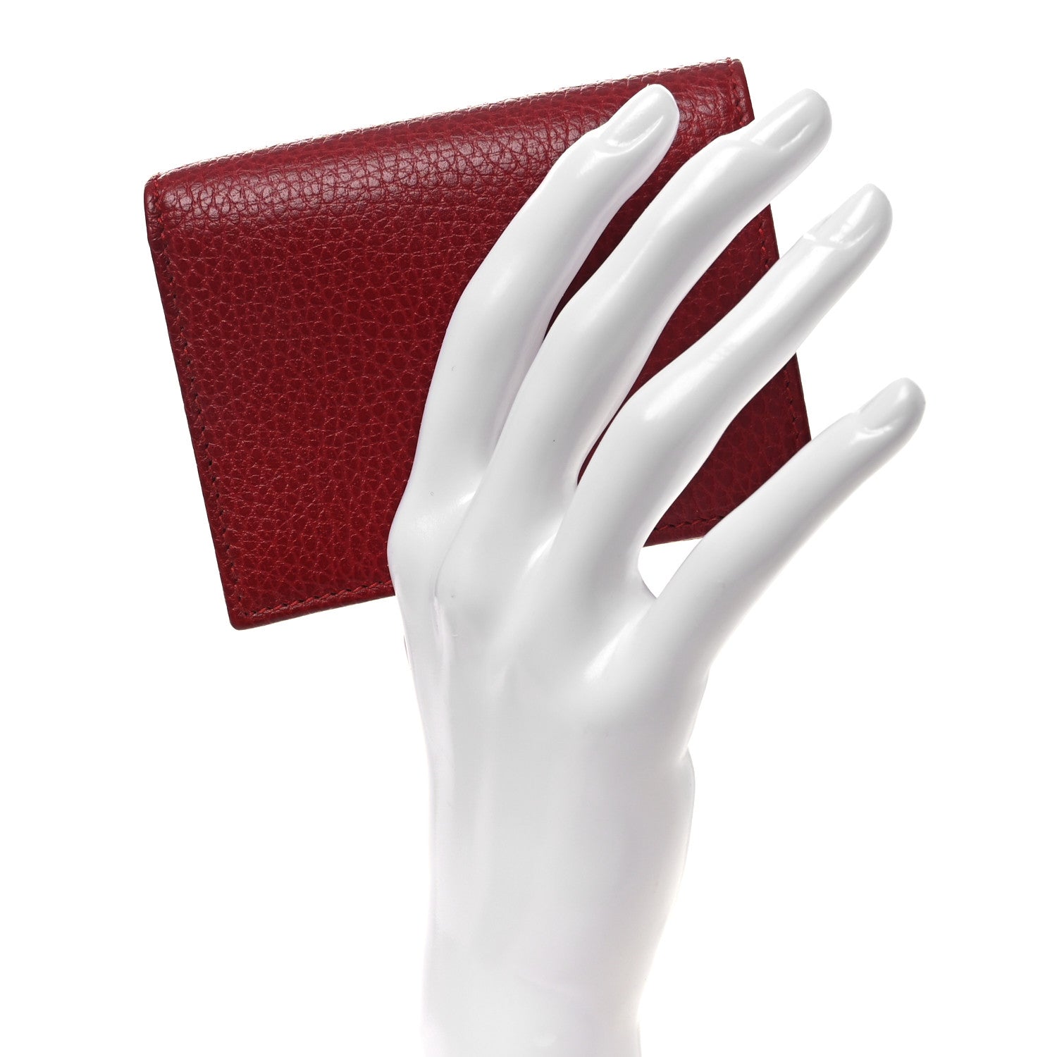 Gucci Pebbled Calfskin GG Marmont Card Case Hibiscus Red 2 of 8