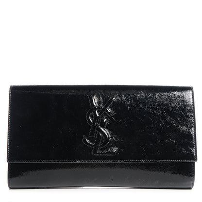 Saint Laurent Textured Patent Monogram Large Belle De Jour Clutch Black 1 of 8