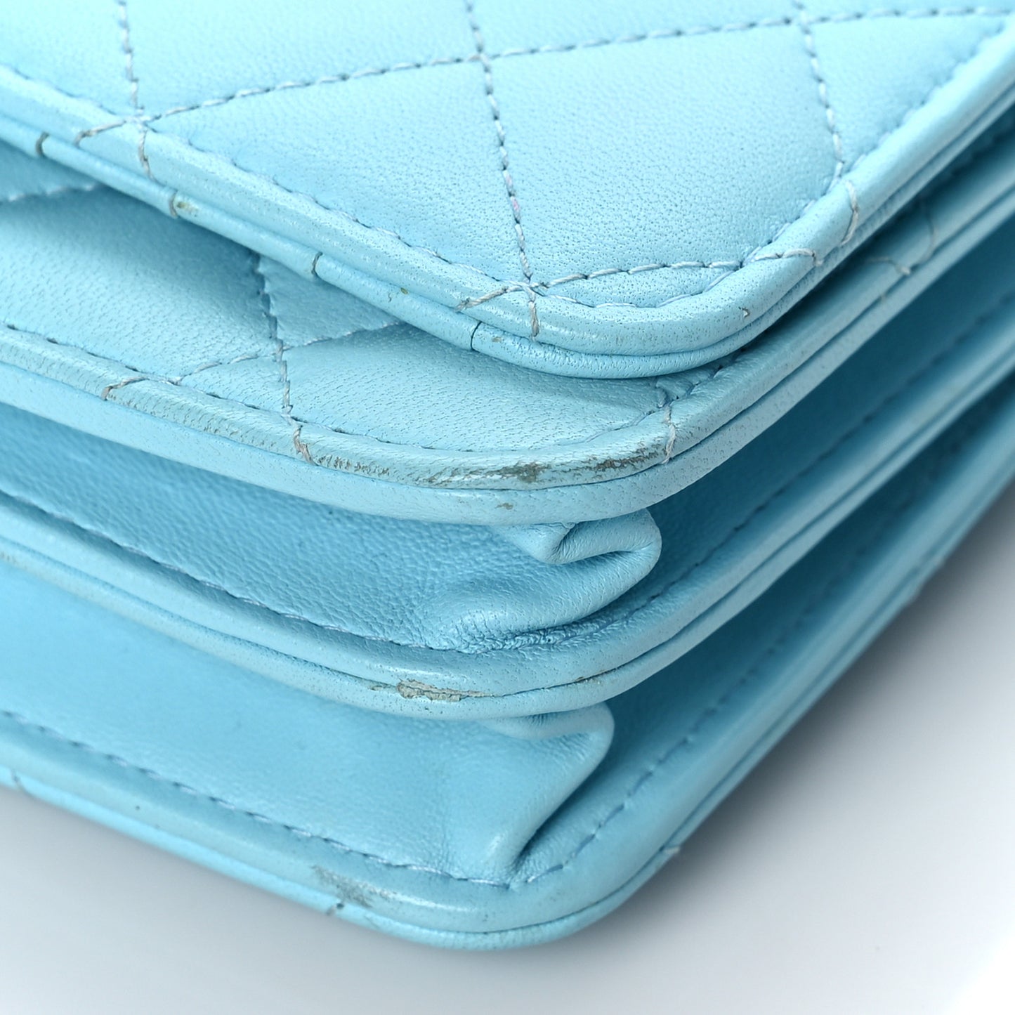 Lambskin Quilted Mini Wallet On Chain WOC Neon Blue