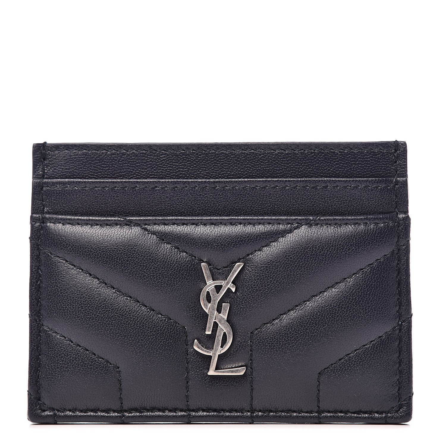 Saint Laurent Nappa Y Quilted Monogram LouLou Credit Card Case Deep Marine 1 of 8