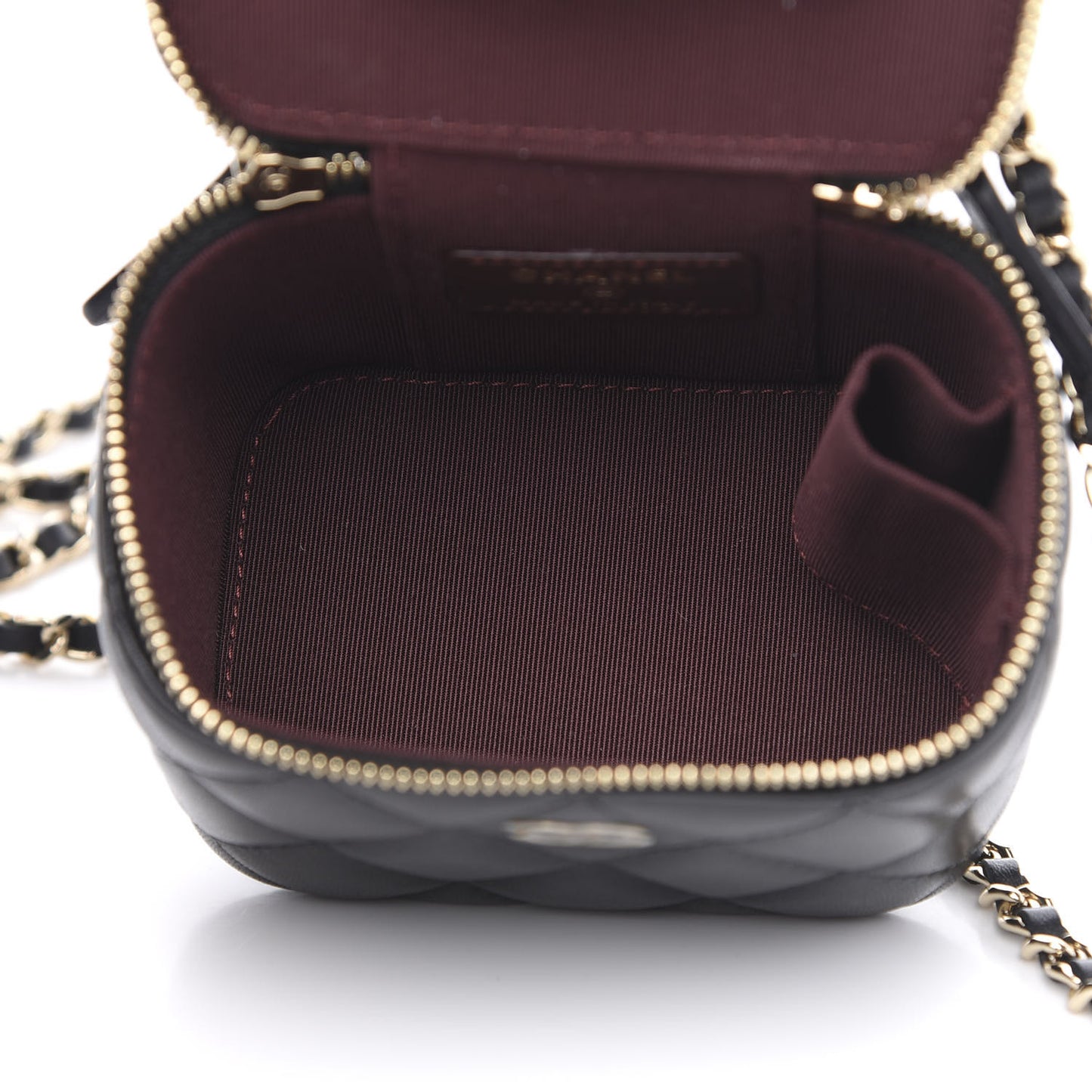 Lambskin Quilted Mini Vanity Case With Chain Black