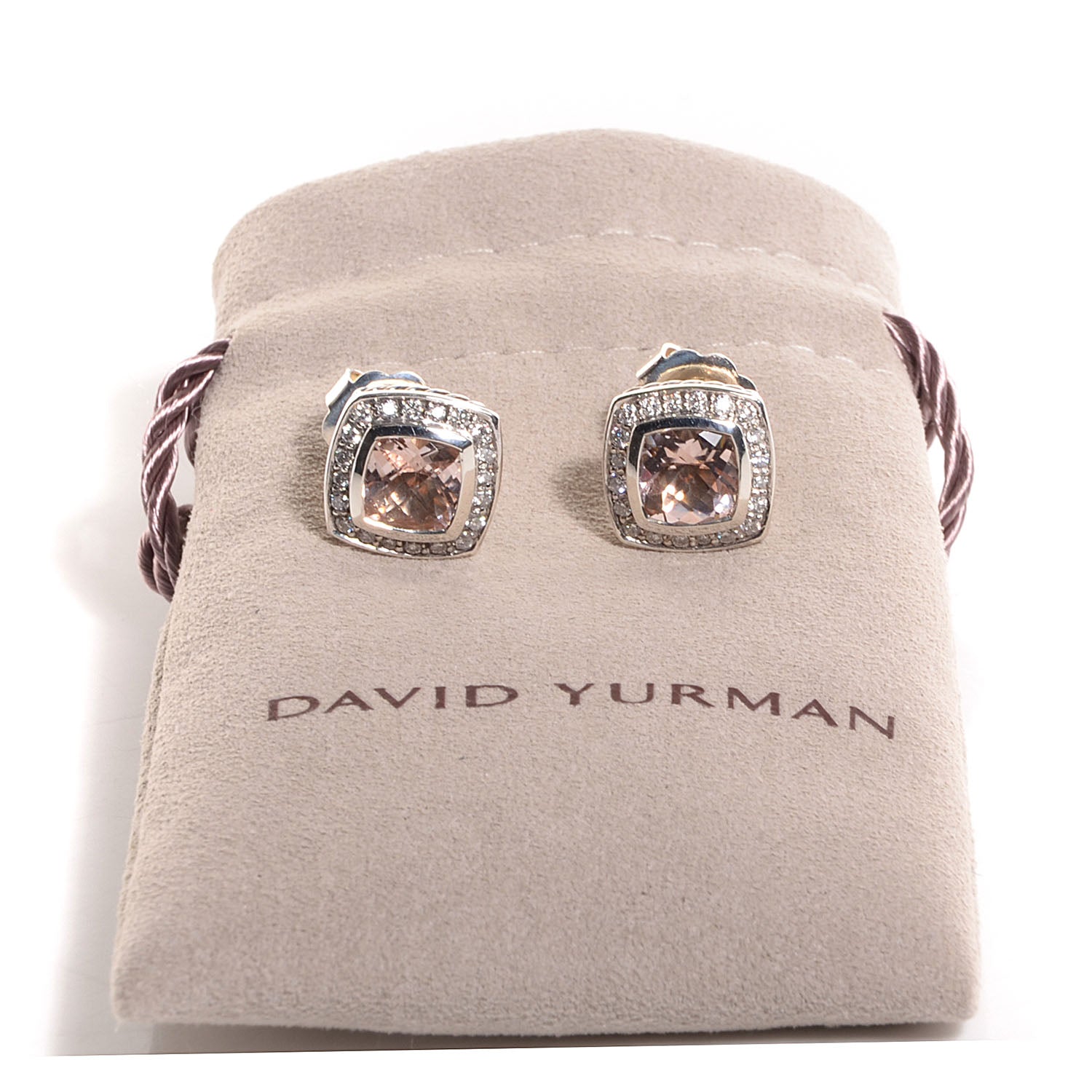 David Yurman Sterling Silver Morganite Diamond Petite Albion Earrings 5 of 5