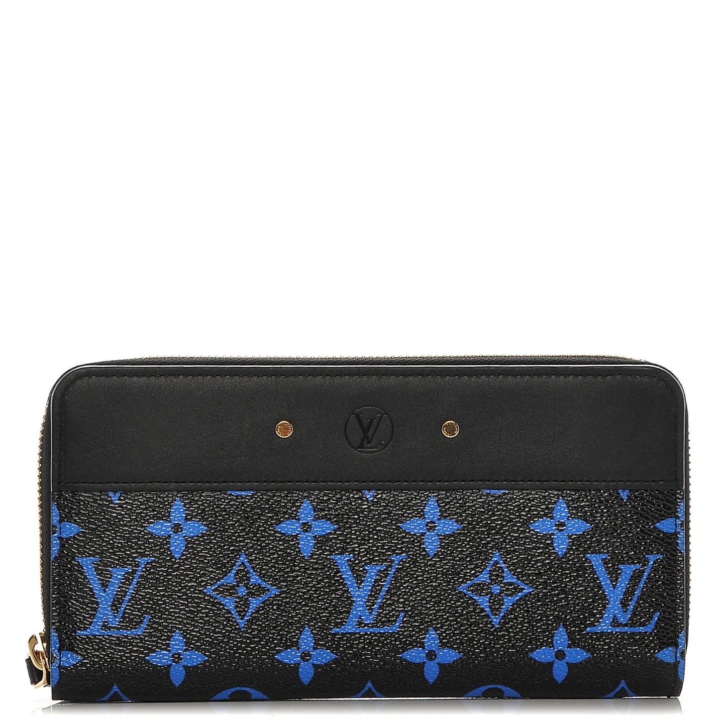 Calfskin Colored Monogram Zippy Wallet Blue Black
