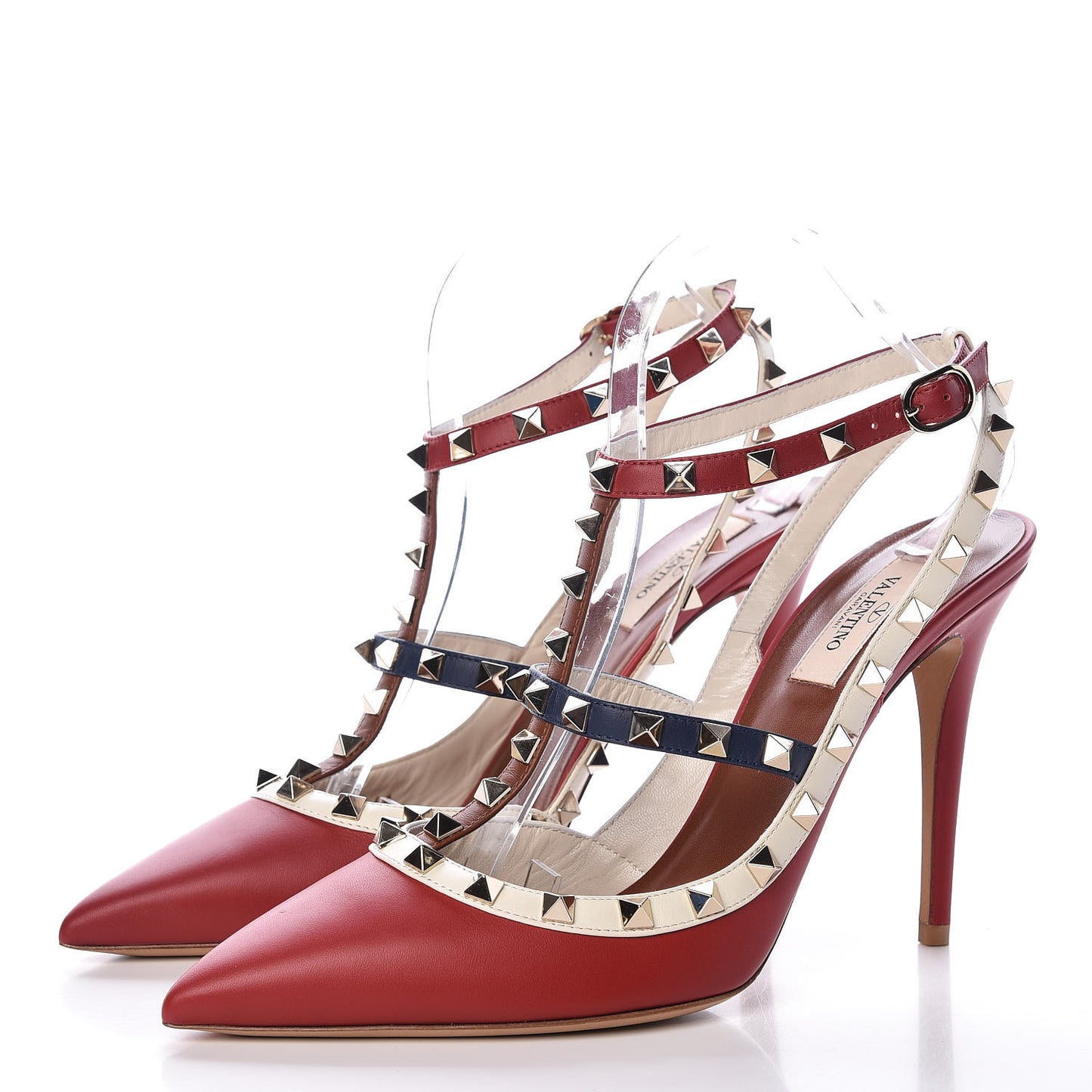 Nappa Rockstud Ankle Strap 100mm Pumps 41 Rosso Valentino Ivory Pure Blue