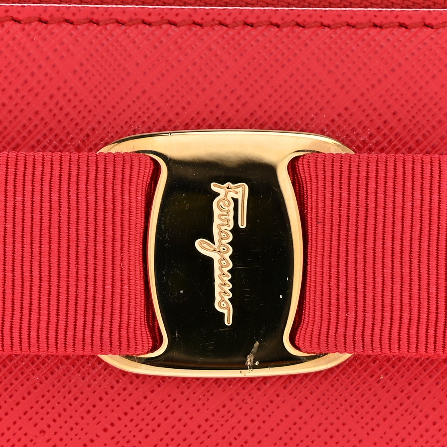 Salvatore Ferragamo Printed Calfskin Vara Bow Wristlet Clutch Red 7 of 9