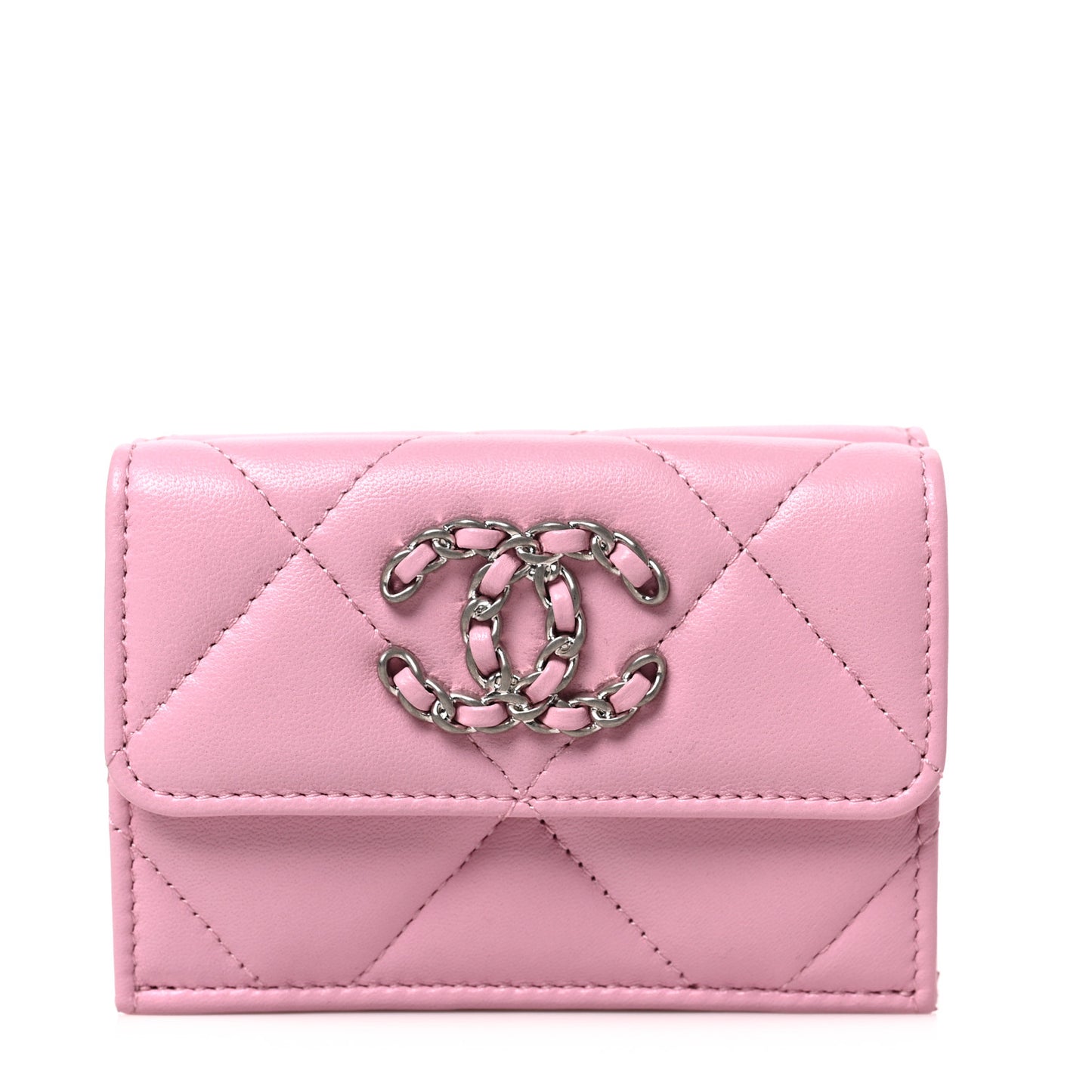 Goatskin Quilted Chanel 19 Small Flap Wallet Pink