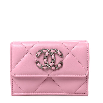 Chanel Goatskin Quilted Chanel 19 Small Flap Wallet Pink 1 of 7