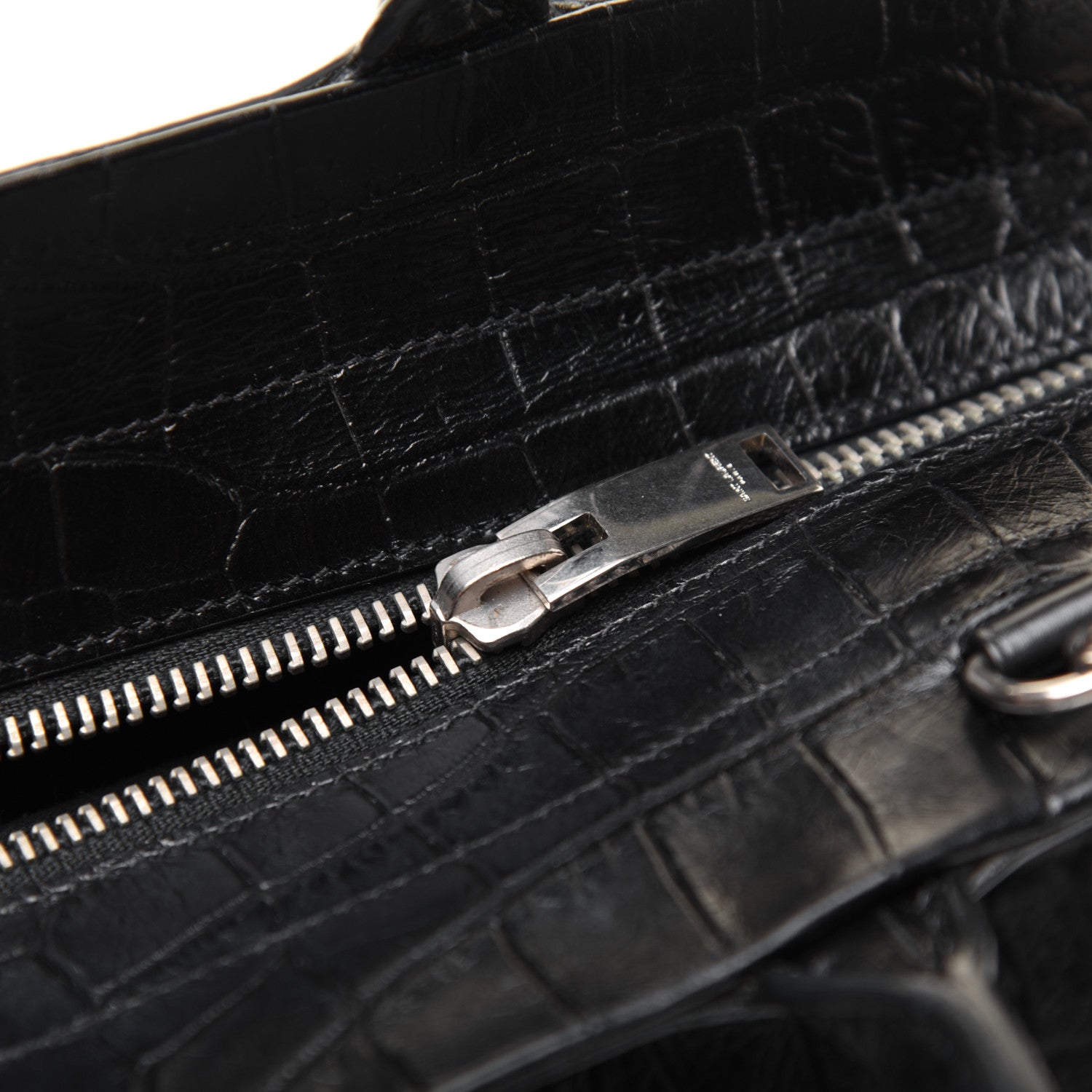 Saint Laurent Calfskin Crocodile Embossed Small Cabas Rive Gauche Black 12 of 27