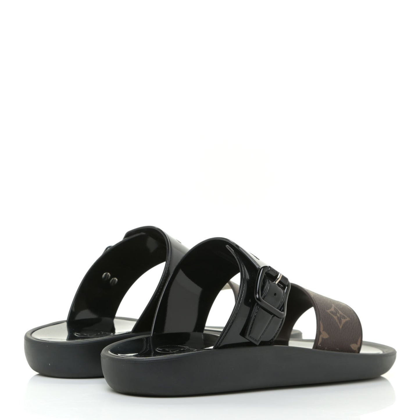 Monogram Sunbath Flat Mule Sandals 38 Black