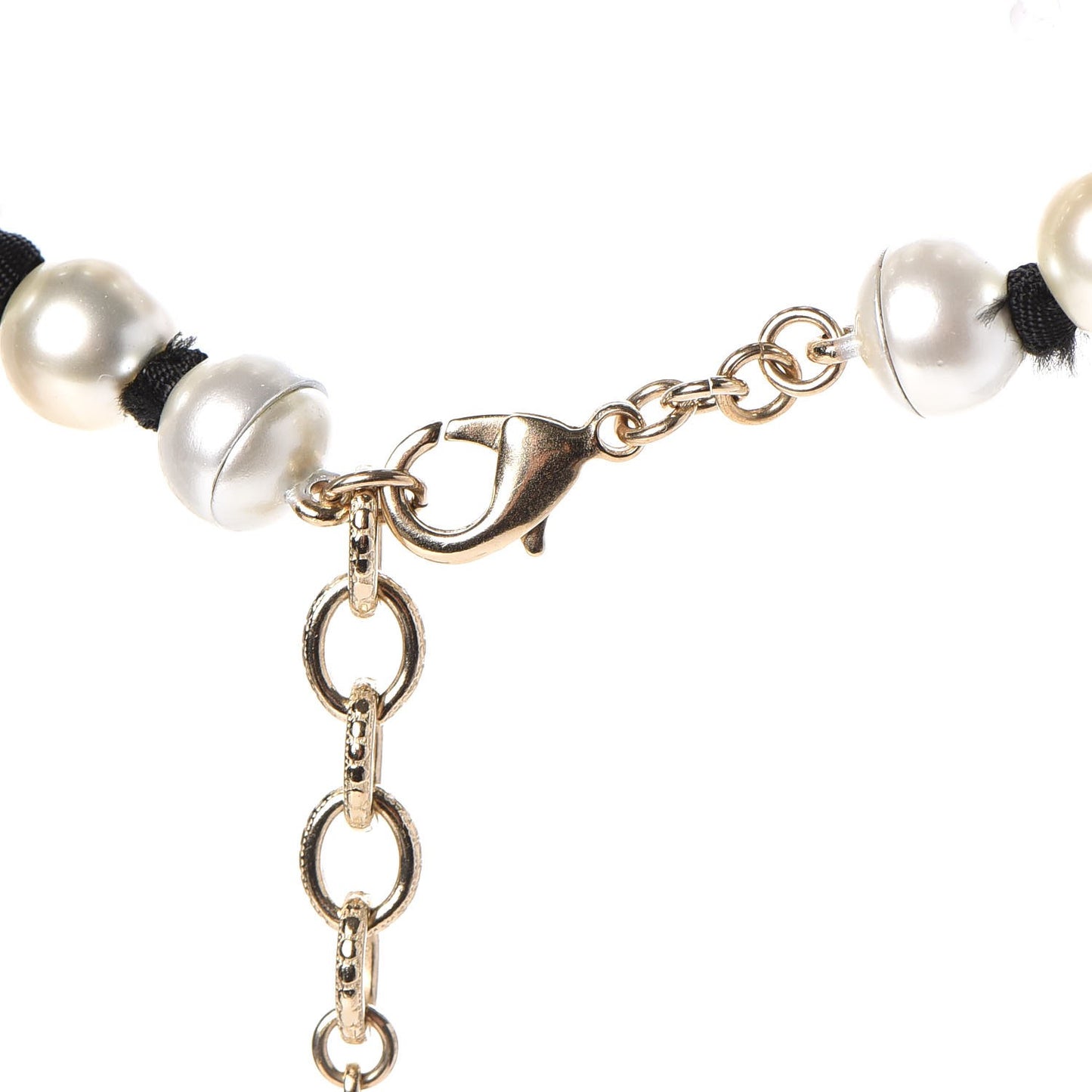 Pearl CC Long Necklace Gold Pearly White Black