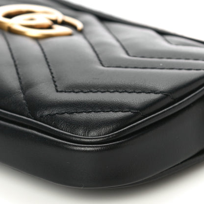 Gucci Calfskin Matelasse Mini GG Marmont Chain Crossbody Bag Black 9 of 12