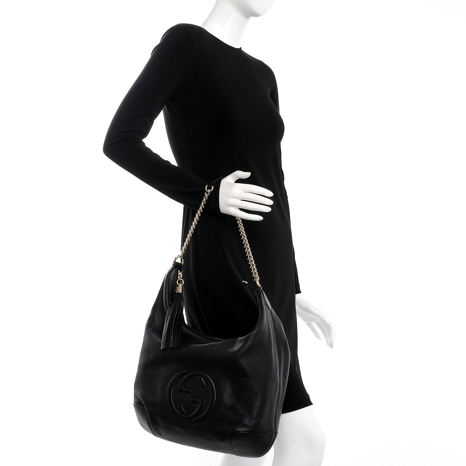 Gucci Pebbled Calfskin Medium Soho Chain Hobo Black 2 of 7