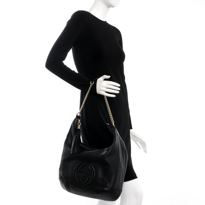 Gucci Pebbled Calfskin Medium Soho Chain Hobo Black 2 of 7