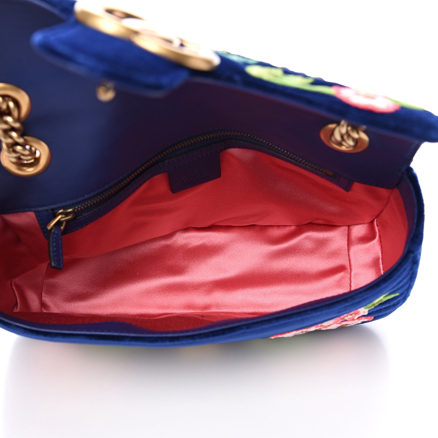 Velvet Matelasse Deer Embroidered Small GG Marmont Shoulder Bag Cobalt Blue