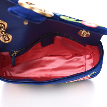 Gucci Velvet Matelasse Deer Embroidered Small GG Marmont Shoulder Bag Cobalt Blue 4 of 10