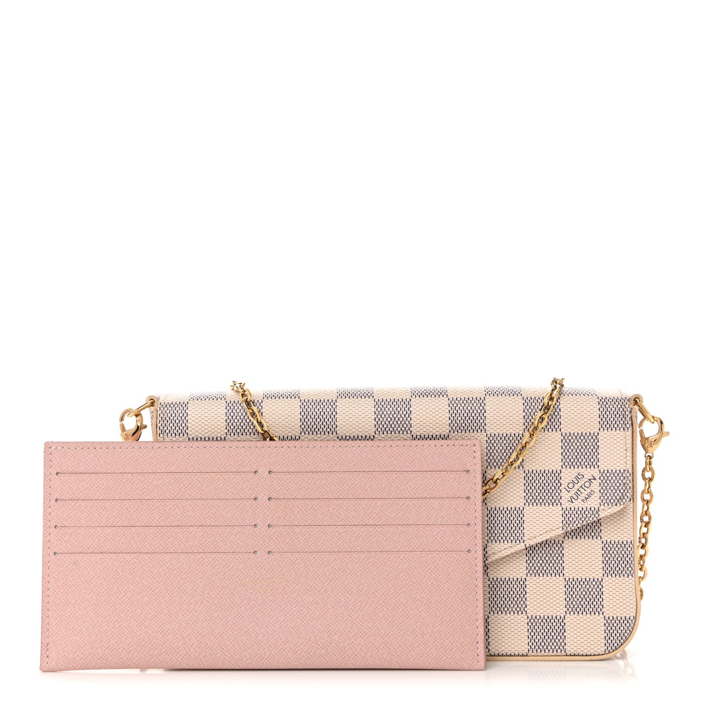 Damier Azur Pochette Felicie Chain Wallet Rose Ballerine