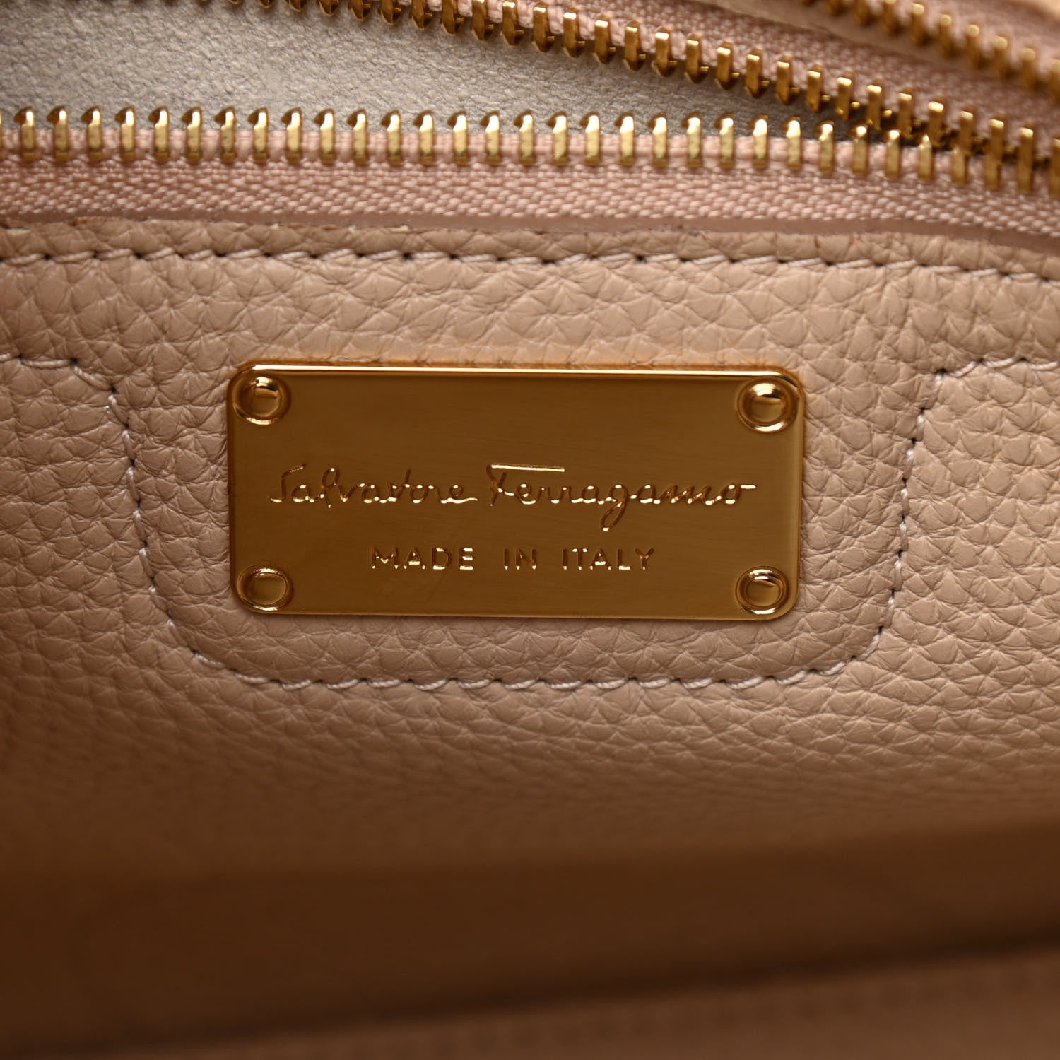 Salvatore Ferragamo Hammered Calfskin Double Handle Small Amy Tote Cumin 6 of 11