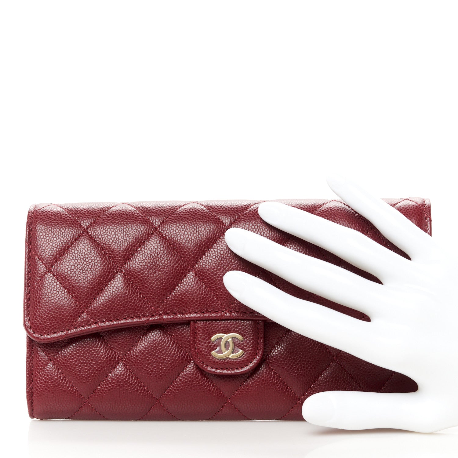 Chanel Caviar Quilted Large Gusset Flap Wallet Burgundy 2 of 9