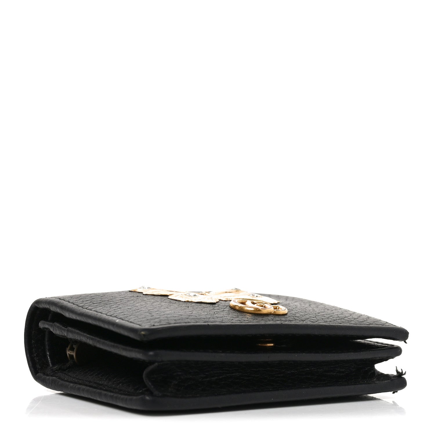 Gucci Pebbled Calfskin Butterfly Card Case Black 1896047