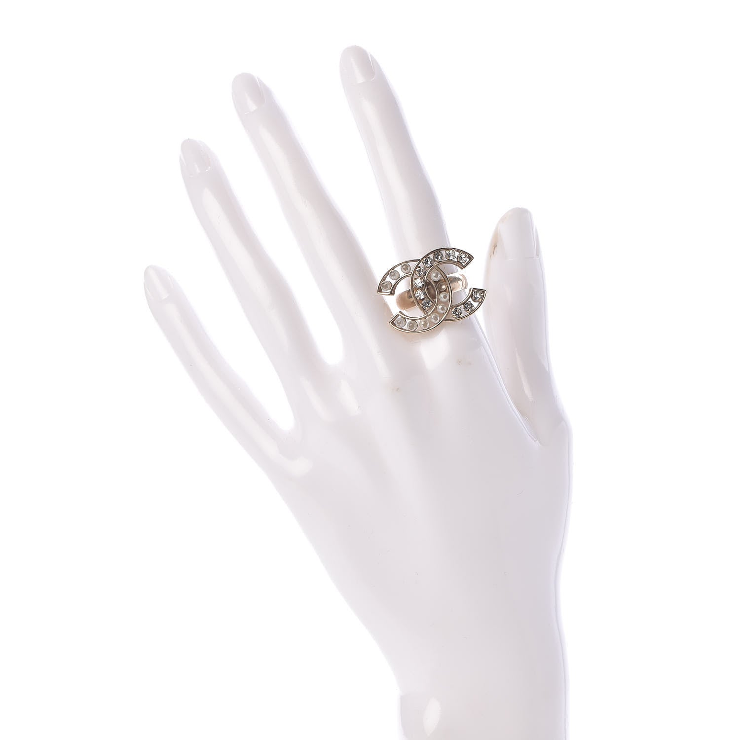 Chanel Crystal Pearl CC Ring 6.5 Gold 2 of 5
