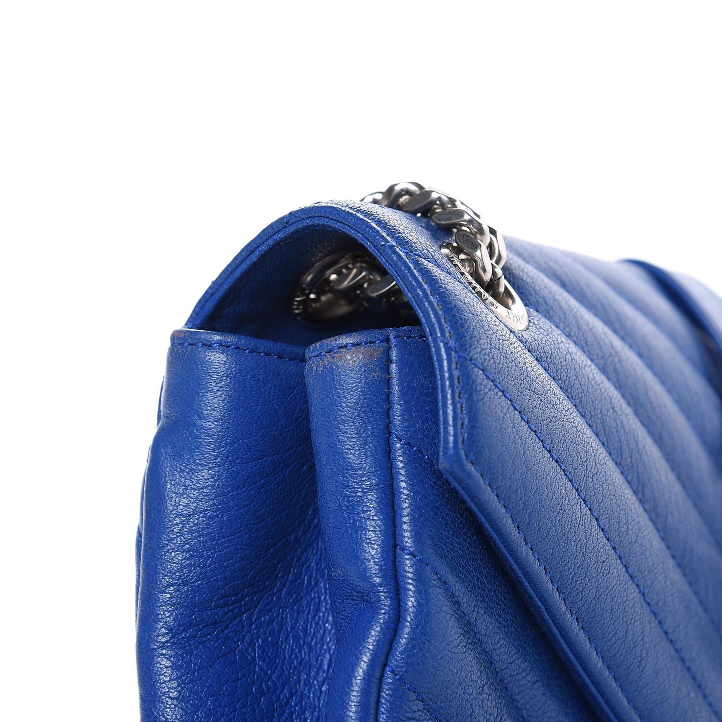 Sheepskin Matelasse Medium Monogram College Punk Chain Satchel Blue Majorelle