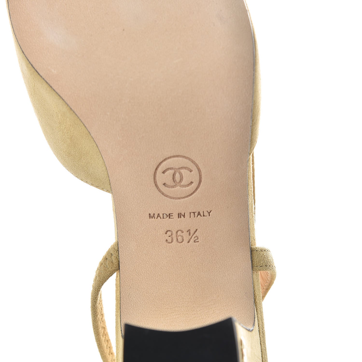 Chanel Kid Suede Grosgrain Cap Toe CC Slingback Sandals 36.5 Beige Black 6 of 8