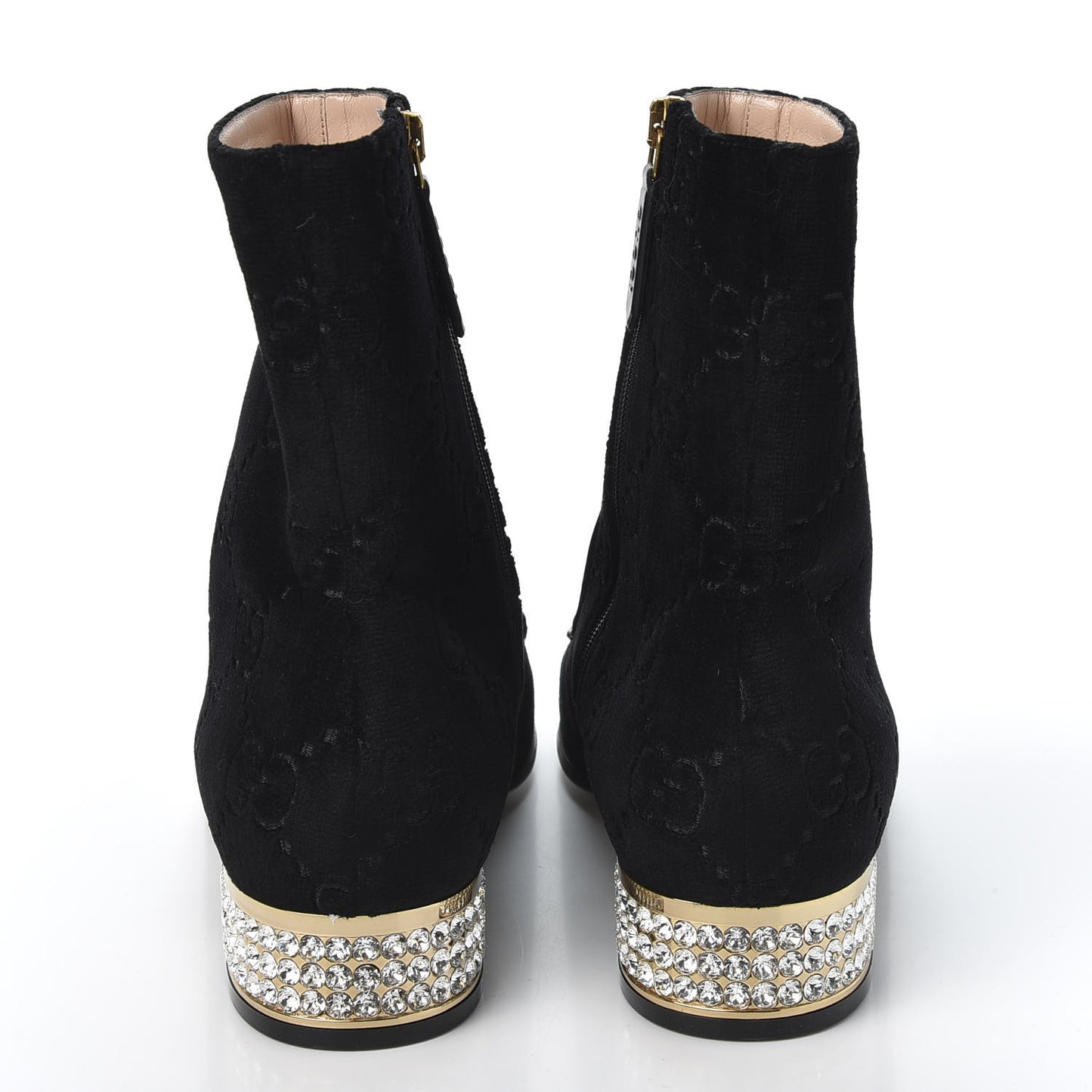Velvet GG Monogram Crystal Horsebit Ankle Boots 38 Black