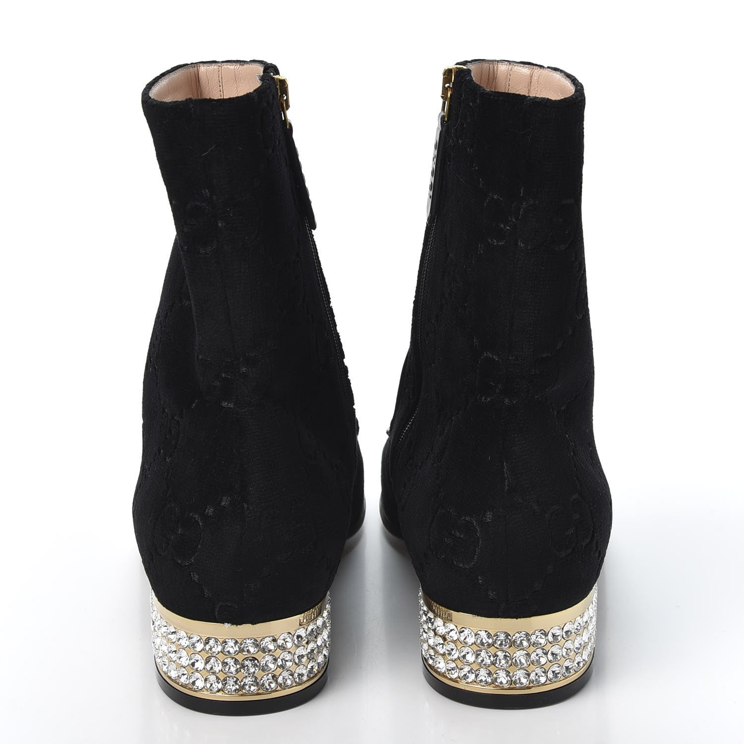 Gucci Velvet GG Monogram Crystal Horsebit Ankle Boots 38 Black 6 of 9