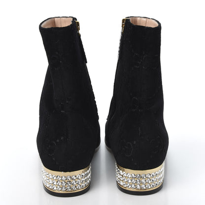 Gucci Velvet GG Monogram Crystal Horsebit Ankle Boots 38 Black 6 of 9