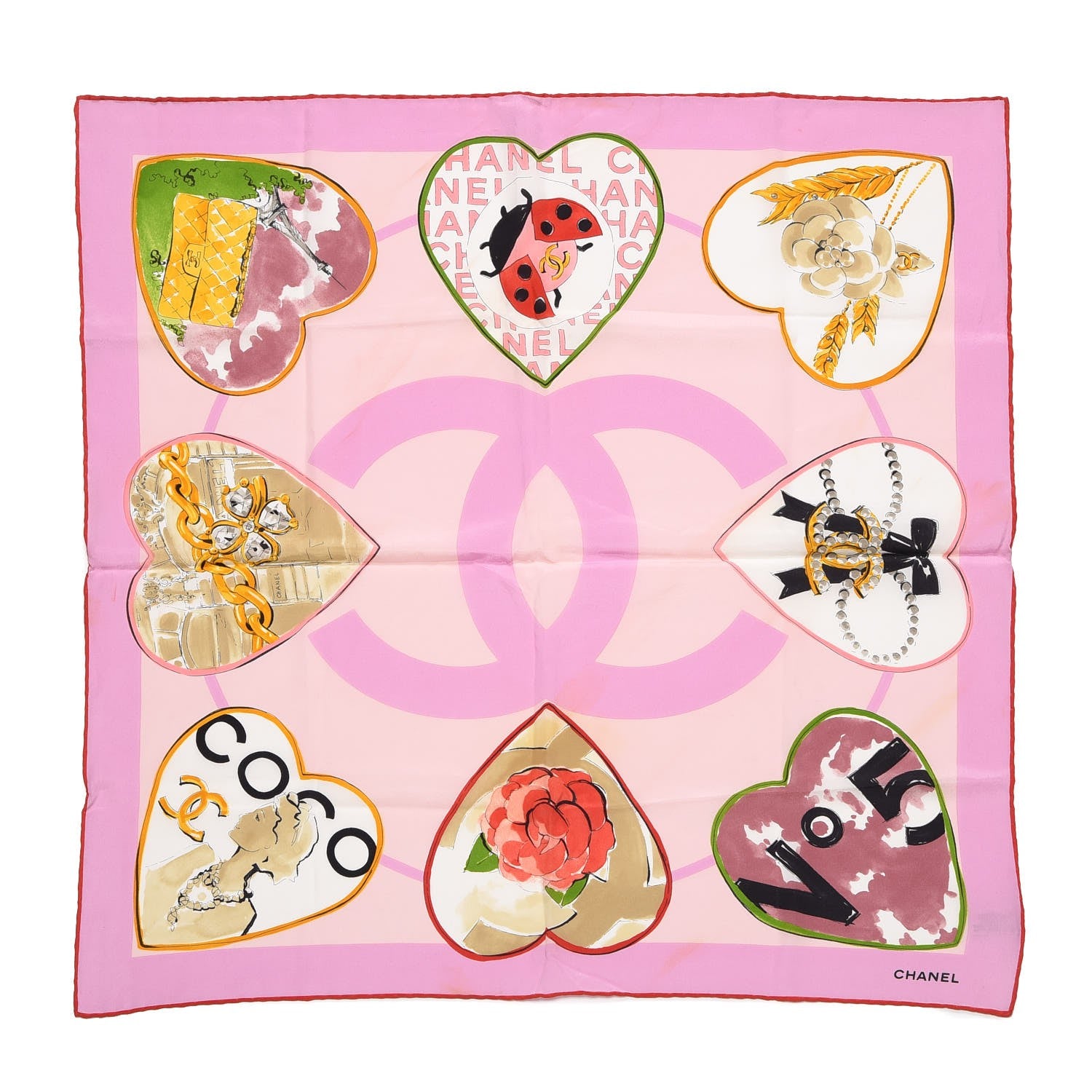 Chanel Silk CC Heart Square Scarf Pink 1 of 10