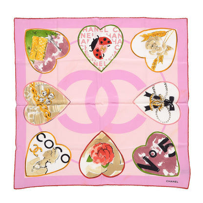 Chanel Silk CC Heart Square Scarf Pink 1 of 10