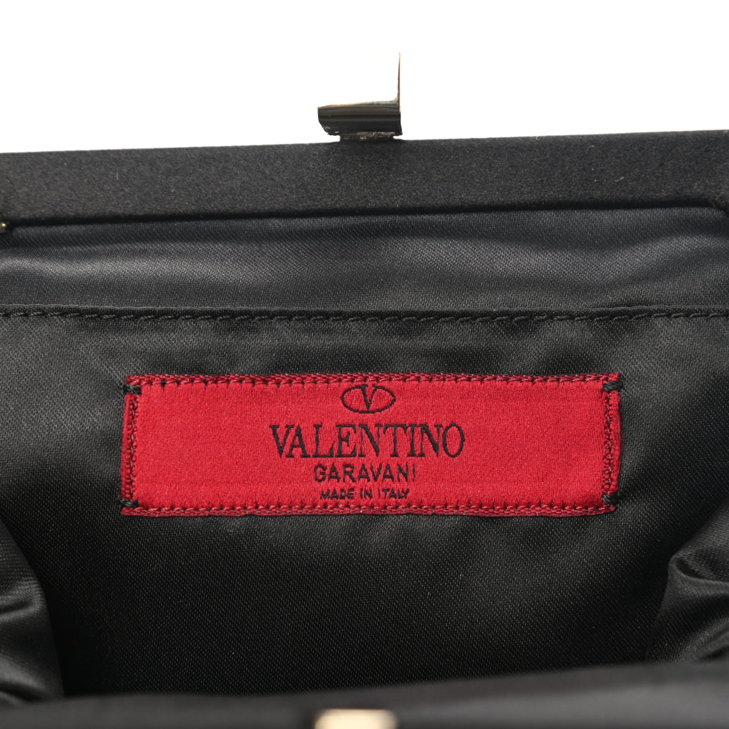 Satin Crystal Flower Embellished Clutch Black