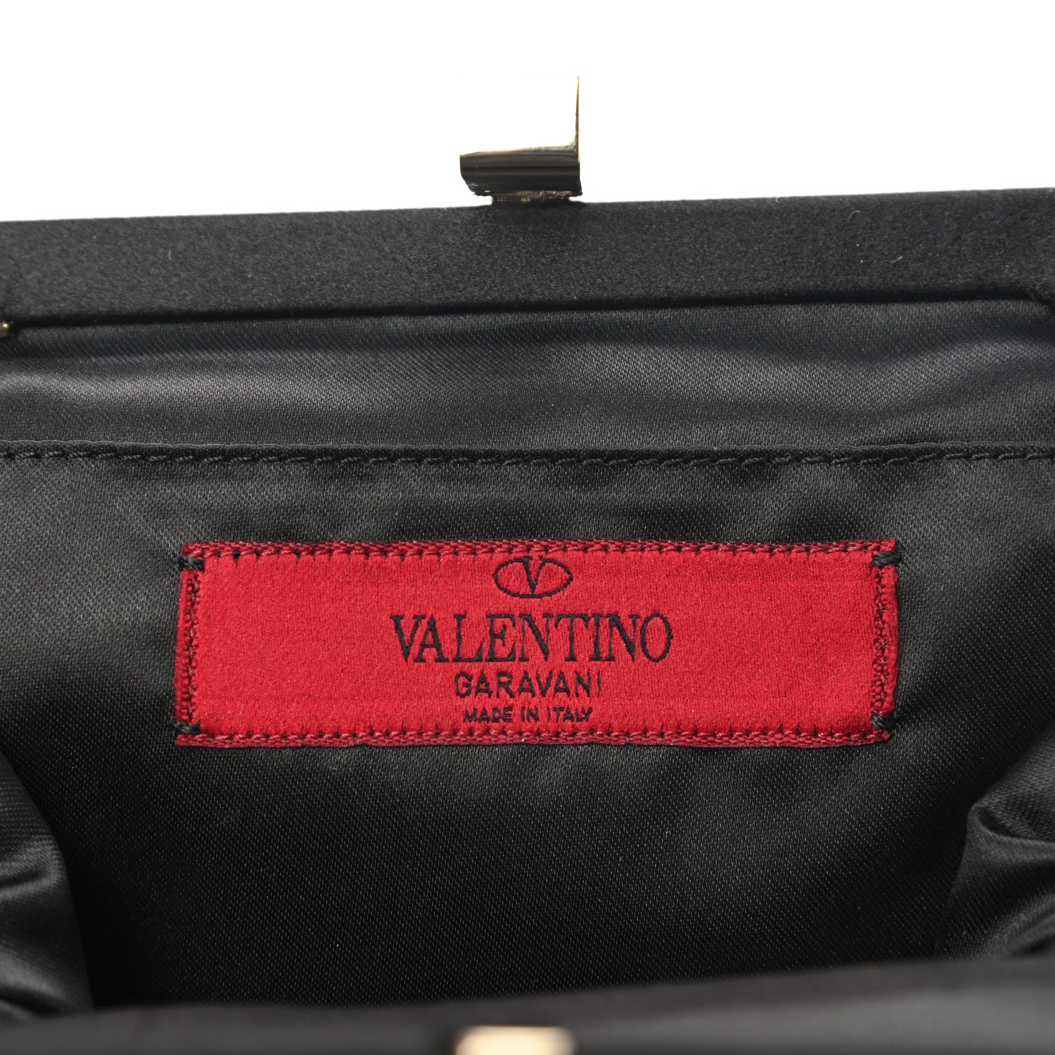 Valentino Garavani Satin Crystal Flower Embellished Clutch Black 6 of 9