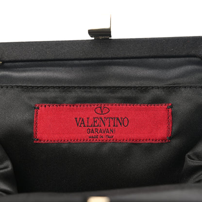 Valentino Garavani Satin Crystal Flower Embellished Clutch Black 6 of 9